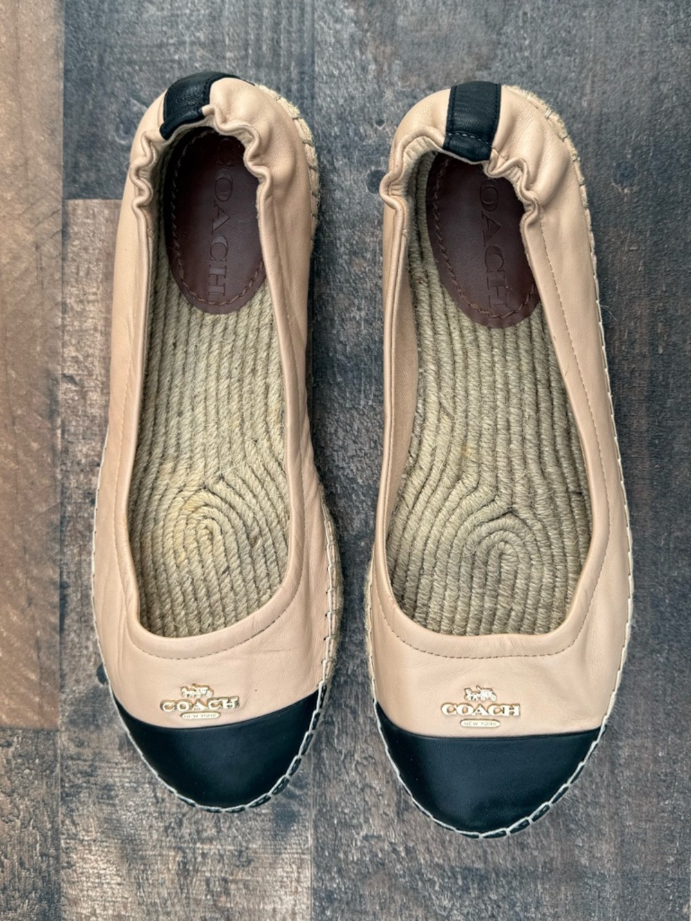 COACH Camryn Beige Black Leather Espadrille Slip On Loafers Size 7 - Picture 16 of 16